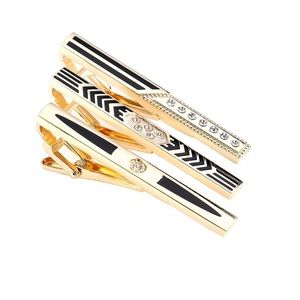 Men’s Gold and Black Metal Rhinestone Tie Clip Set
